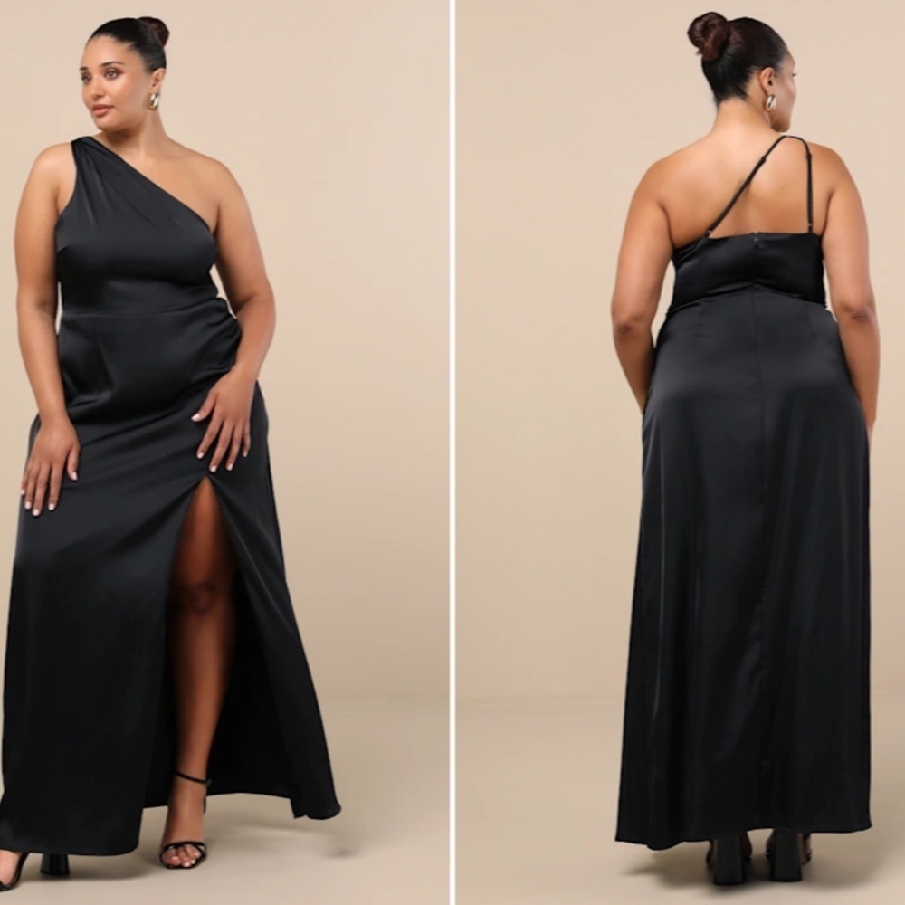 LULU's Sexy Prom Wedding Bridesmaid Elegant Satin One Shoulder Elegant Gown - Picture 6 of 7